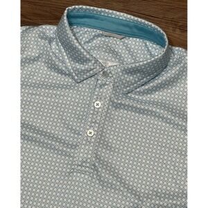 Swannies Short Sleeve Golf Polo Shirt Blue Geometric Print Athletic Men Size L